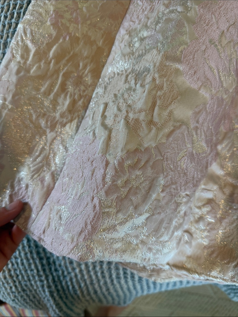 Off-Shoulder Floral Jacquard Dress in Blush Pink - Picture 3 of 8